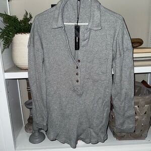 Fashion Nova Gray Ribbed Collar Casual Romper